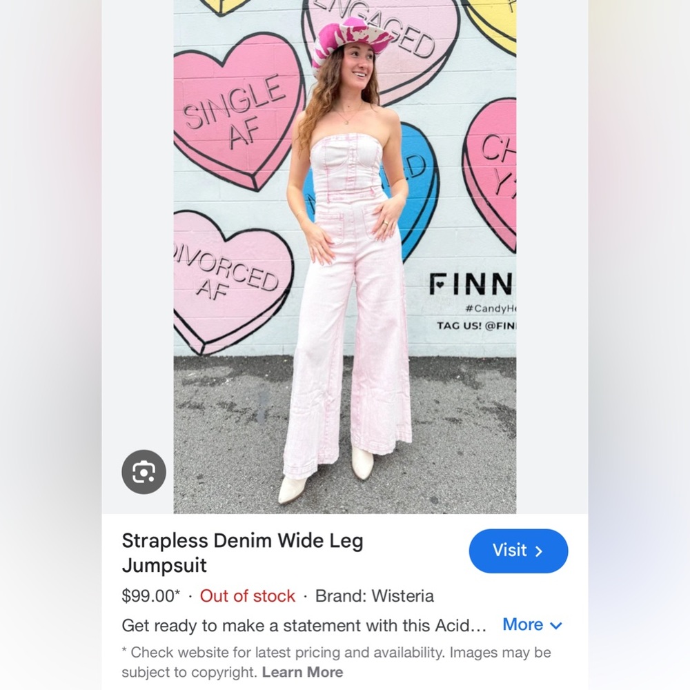 Finnleys Strapless Pink Denim Wide Leg Jumpsuit